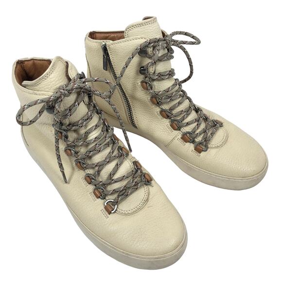 Frye Lena Hiker Sneakers Boots Leather High Top Lace Up Ivory Womens 9.5 - Picture 1 of 10